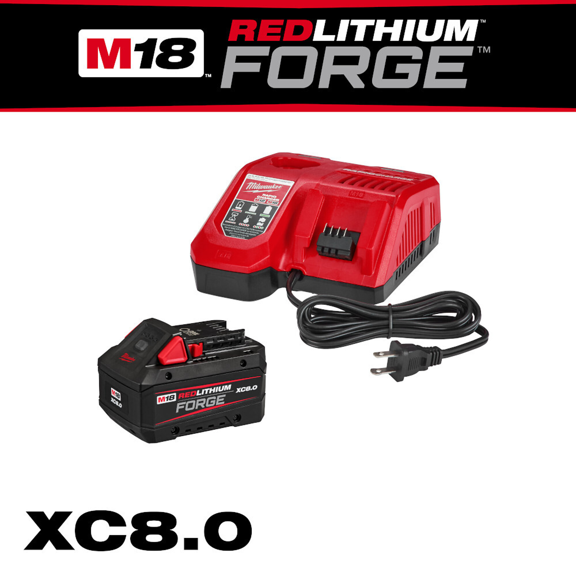 Milwaukee M18 REDLITHIUM FORGE Starter Kit, 8.0Ah Battery, Rapid Charger, Model# 48-59-1881